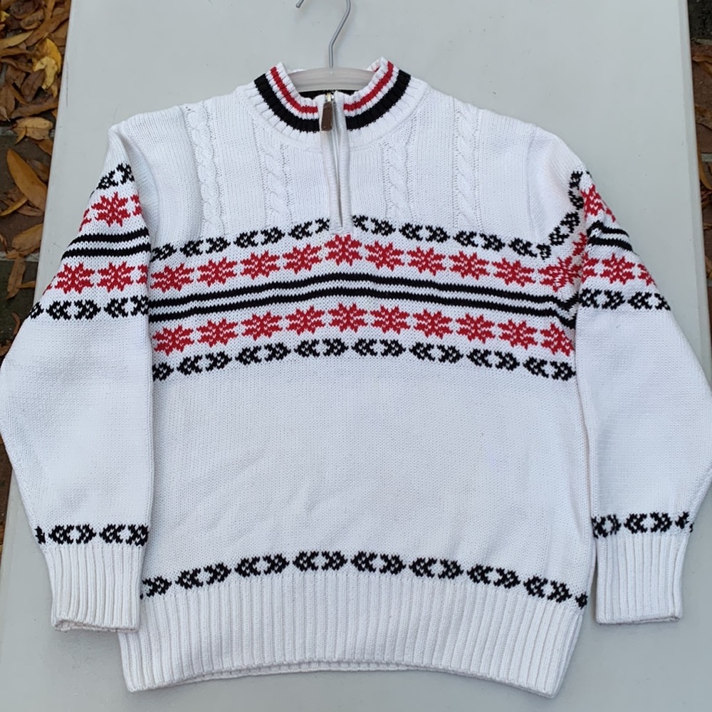 Kite String brand boys winter sweater in beautiful snowflake design 3/4 zip neck